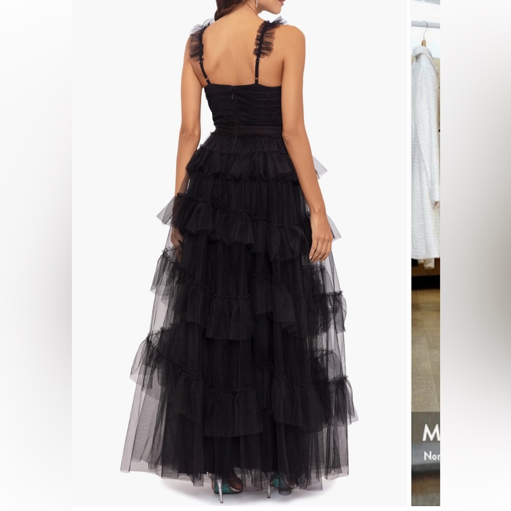 Betsy & Adam Tiered Ruffle Tulle Gown Black - Picture 2 of 12